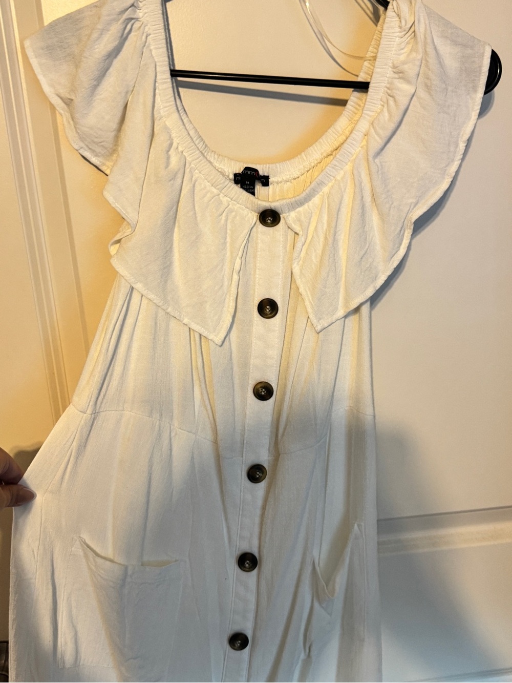 Button-Front White Ruffle Mini Dress - Picture 3 of 5